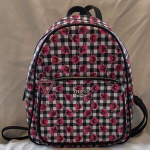 GUESS Checkered Floral Backpack - Black and Pink